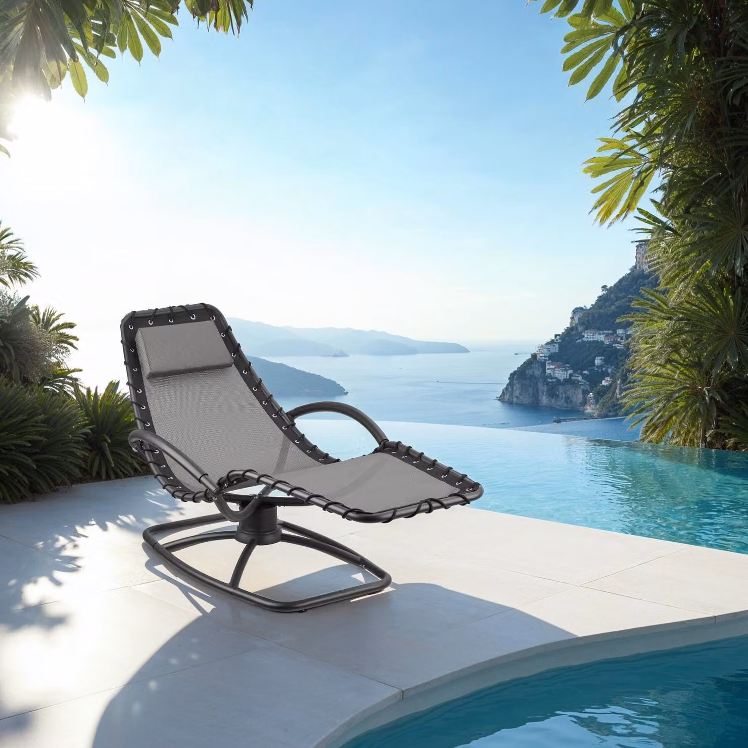 Set di 2 lettini prendisole TecTake GmbH in textilene grigio con struttura in acciaio verniciato, ergonomici e dotati di poggiatesta regolabile e braccioli – 2