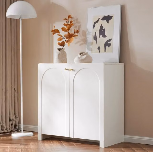 Credenza 2 ante 80x40x80 cm bianco crema con contenitore e anti-ribaltamento