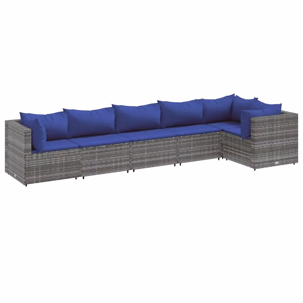 vidaXL Set Divani da Giardino 6 posti a L con Cuscini Blu e Grigio in Polyrattan e Metallo – 2