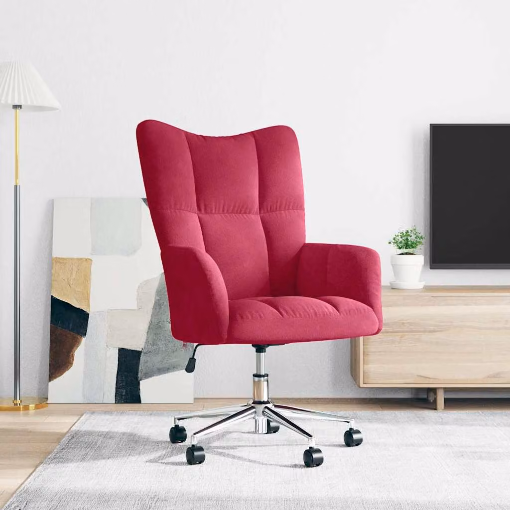 Sedia Relax vidaXL in Velluto Rosso con Ruote e Rotazione 360 Gradi – 1