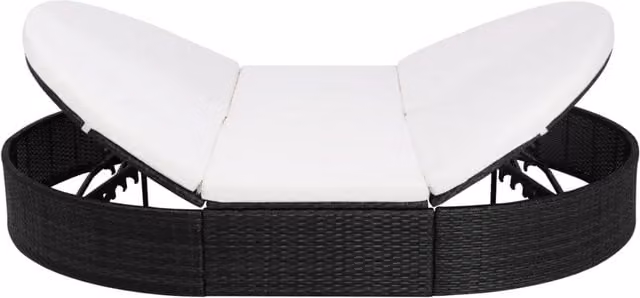 Lettino Prendisole | Sdraio da giardino | Lettino da sole con Cuscino in Polyrattan Nero