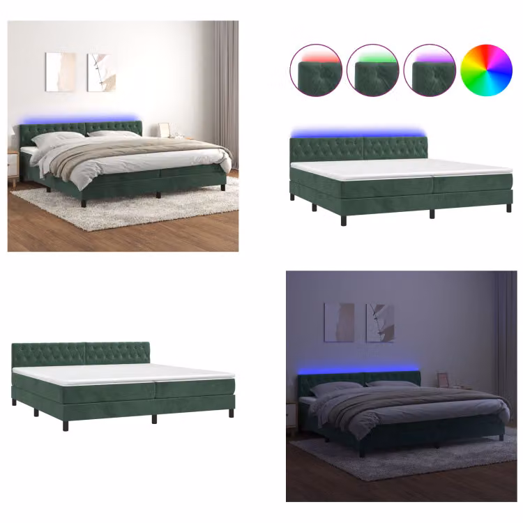 vidaXL Letto a molle con materasso e LED in velluto verde scuro 200x200 cm - Letto a molle - Boxspringbetten - Bett - Betten