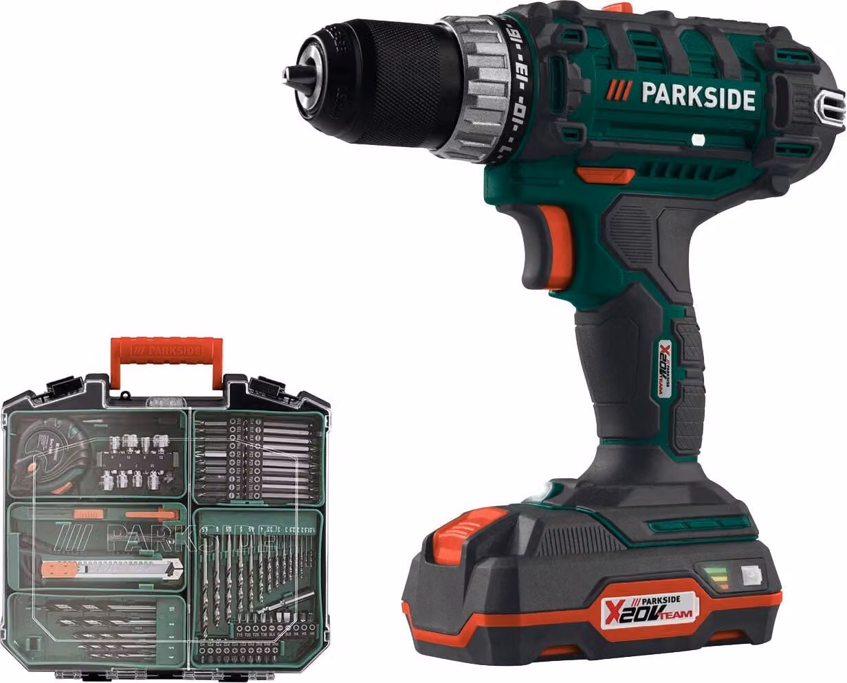 Trapano avvitatore a batteria PARKSIDE® «PABS 20-Li», con 2 batterie agli ioni di litio, set di 73 accessori