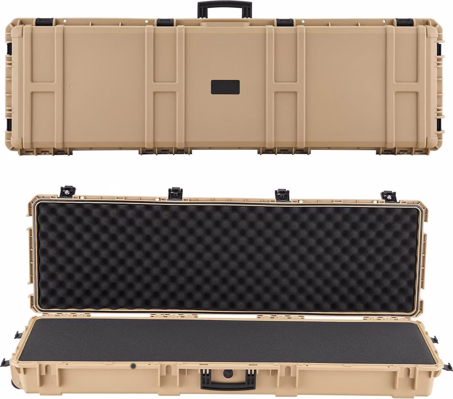 Custodia per armi - Custodia per armi lunghe - Guscio rigido - Chiusura a chiave - Schiuma pretagliata - Con ruote - Impermeabile IP67 - 139 x 43,5 x 18,8 cm - Khaki