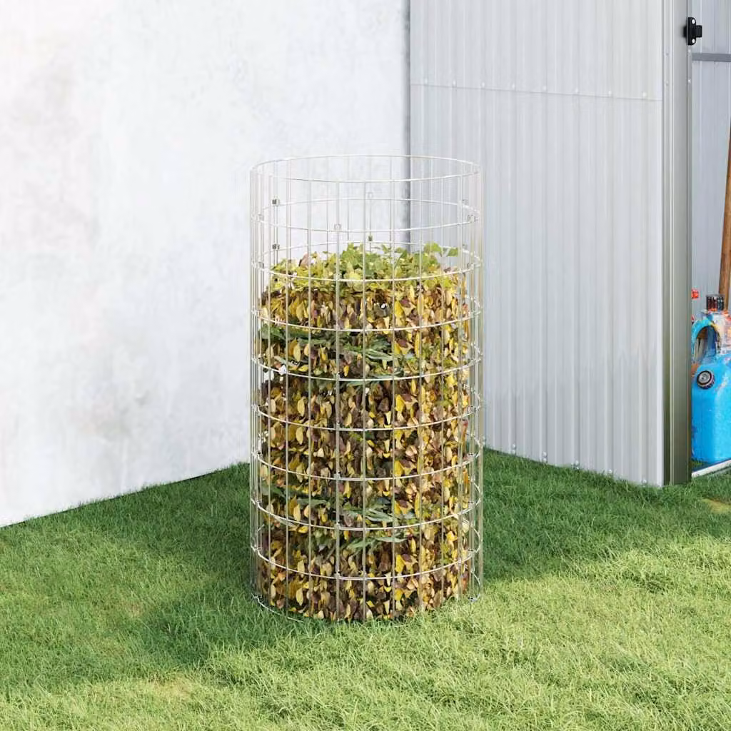 Compostiera da giardino vidaXL in acciaio zincato color argento, Ø 50 x H 100 cm