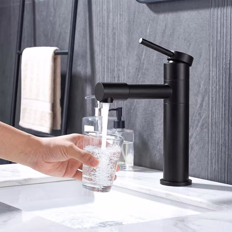 Rubinetto per lavabo, miscelatore girevole a 360°, colore nero, acciaio inossidabile