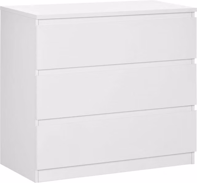 Cassettiera Minimal con 3 Cassetti in Legno Bianco Lucido L: 80 cm, P: 39 cm, H: 73 cm