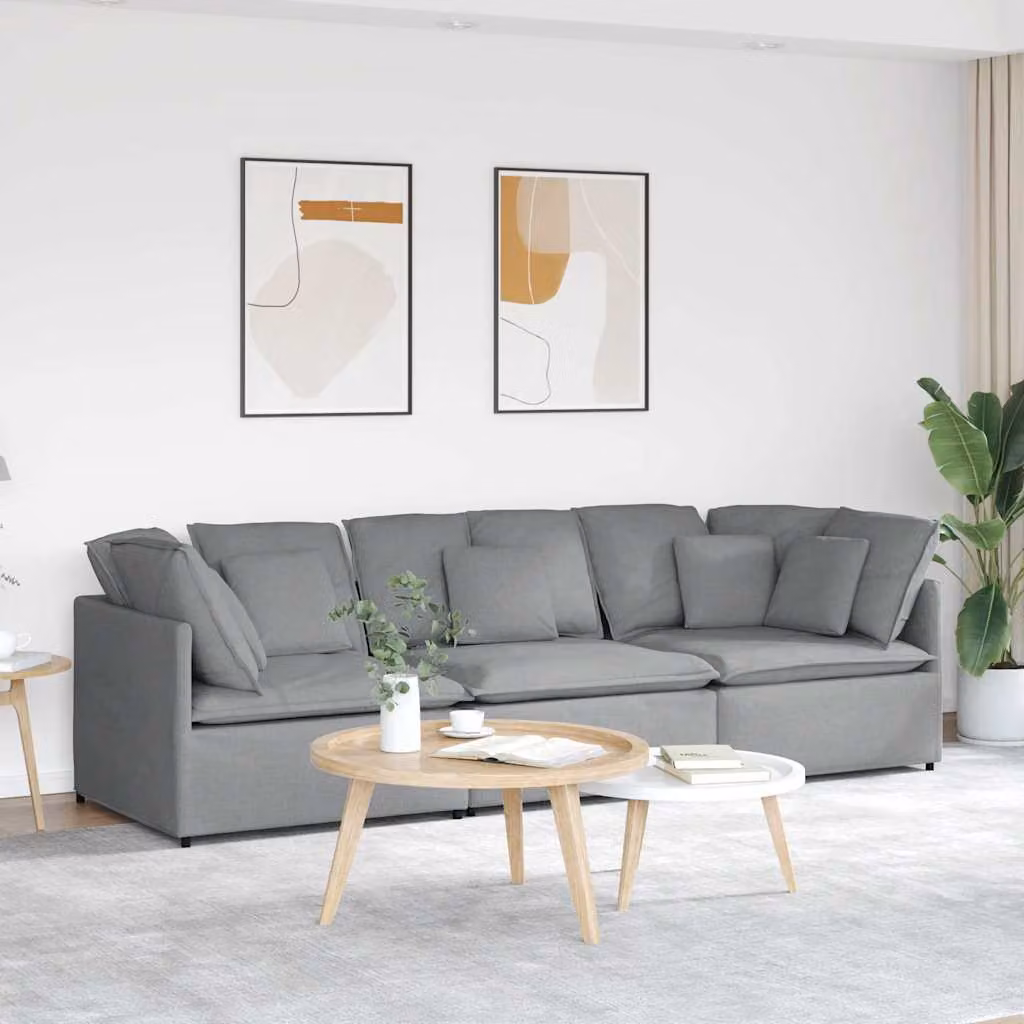 vidaXL Divano Modulare Moderno in Tessuto Grigio con Cuscini e Struttura in Metallo e Legno