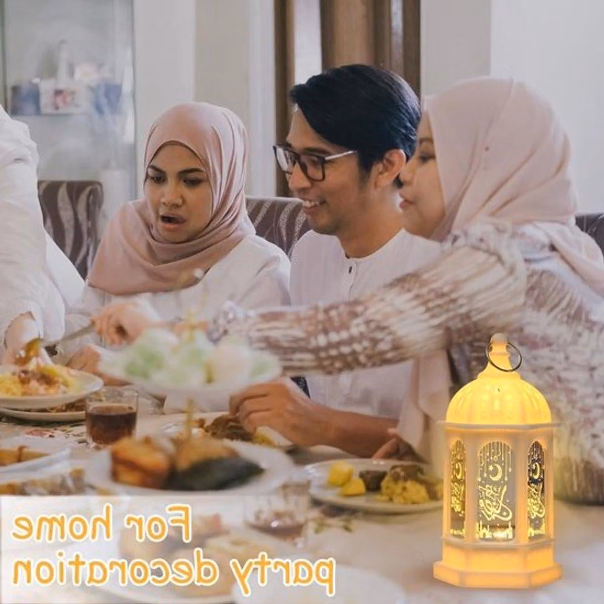 Decorazioni per il Ramadan, 2 pezzi: lanterne decorative per feste musulmane, lampada LED "Eid Mubarak" per la casa e per decorazioni festive