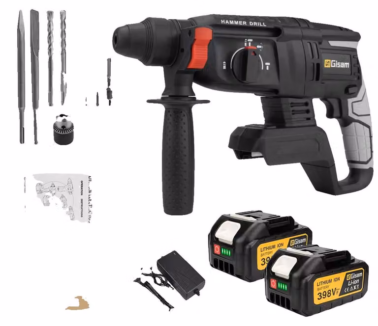 Martello elettrico, motore brushless, 4 modalità di funzionamento, 2 batterie