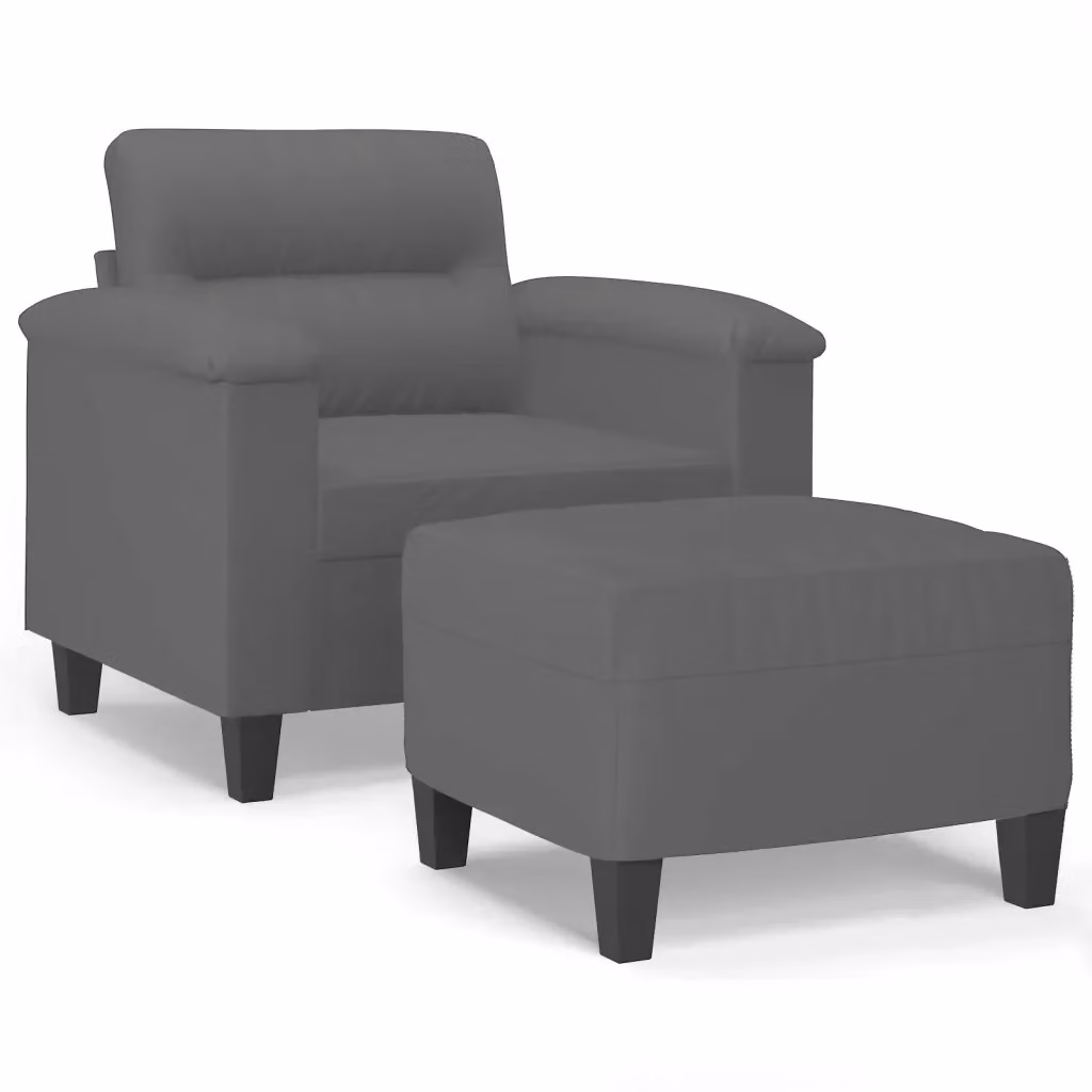 vidaXL Poltrona Relax con Poggiapiedi Grigia in Tessuto Microfibra e Struttura in Legno e Metallo – 2