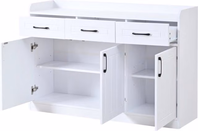 Mobile contenitore bianco 120x35x80 cm con 3 cassetti, 3 porte e ripiani regolabili