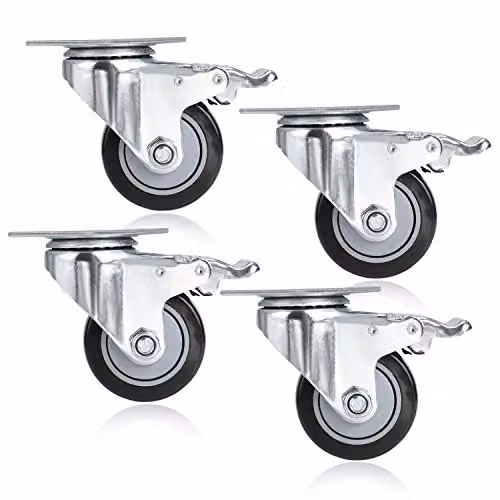Set 4 Ruote Girevoli per Mobili, 75 mm, Resistenti e Silenziose, Freno Integrato, Installazione Rapida, Capacità 400 kg