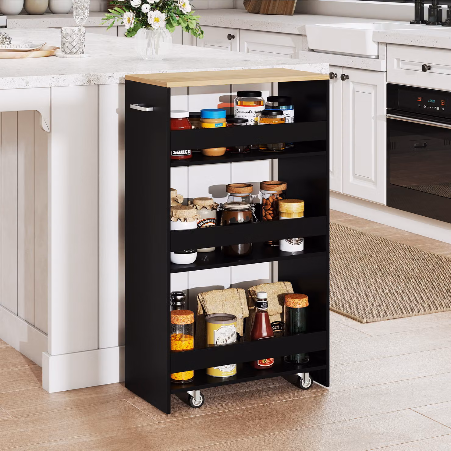 Carrello cucina stretto sfilo Costway con ruote bloccabili e maniglia, Nero