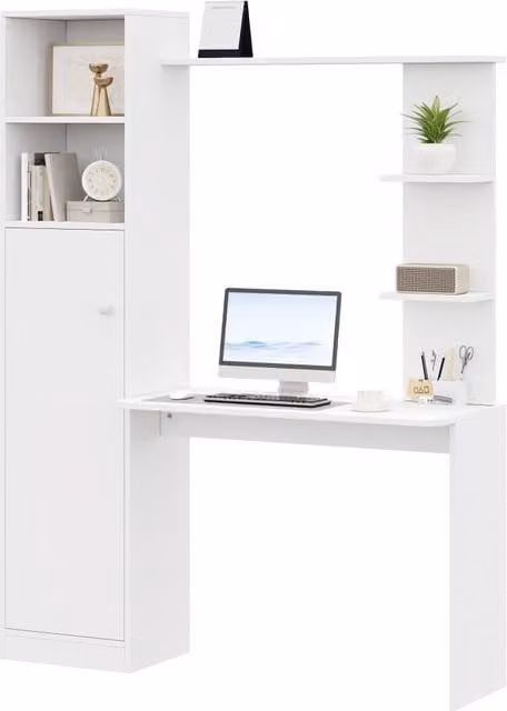 Scrivania con contenitore 123，5x45x168，5 cm in MDF bianco moderno