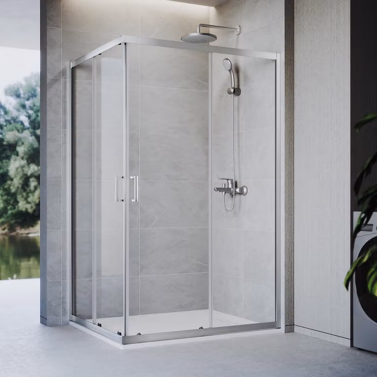 SONNI 100 x 100 x 185 cm argento Cabina doccia, porta scorrevole con binario superiore e inferiore, vetro da 5 mm, telaio della porta con intervallo di regolazione di 20 mm