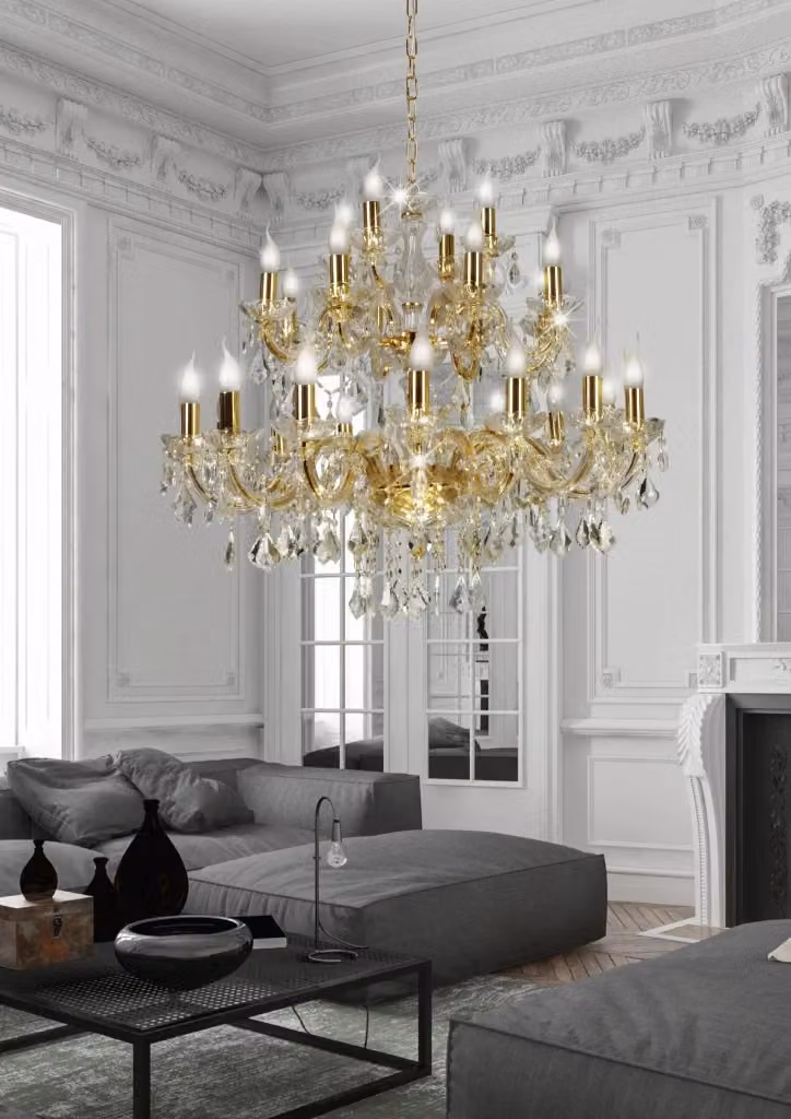 Lampadario a sospensione Candellux Maria in metallo oro e cristallo classico con 28 x E14 – 2
