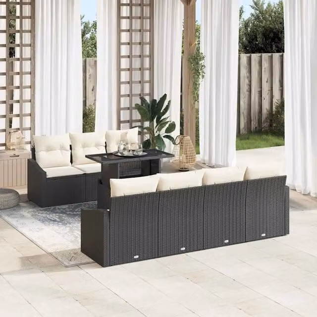 Set Divano da Giardino 8 pz Nero polyrattan 3357680