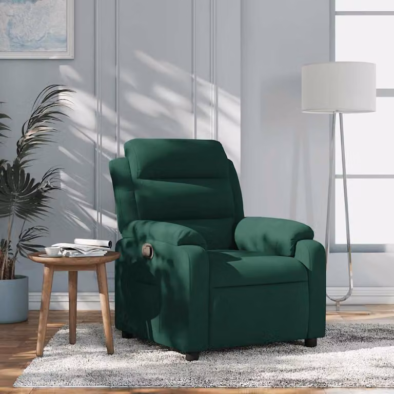 vidaXL Poltrona Reclinabile Relax in Velluto Verde con Braccioli e Reclinazione Manuale