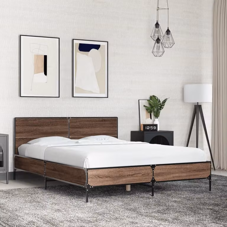 Giroletto vidaXL in legno e metallo color rovere marrone L: 140 cm, P: 190 cm, H: 80 cm