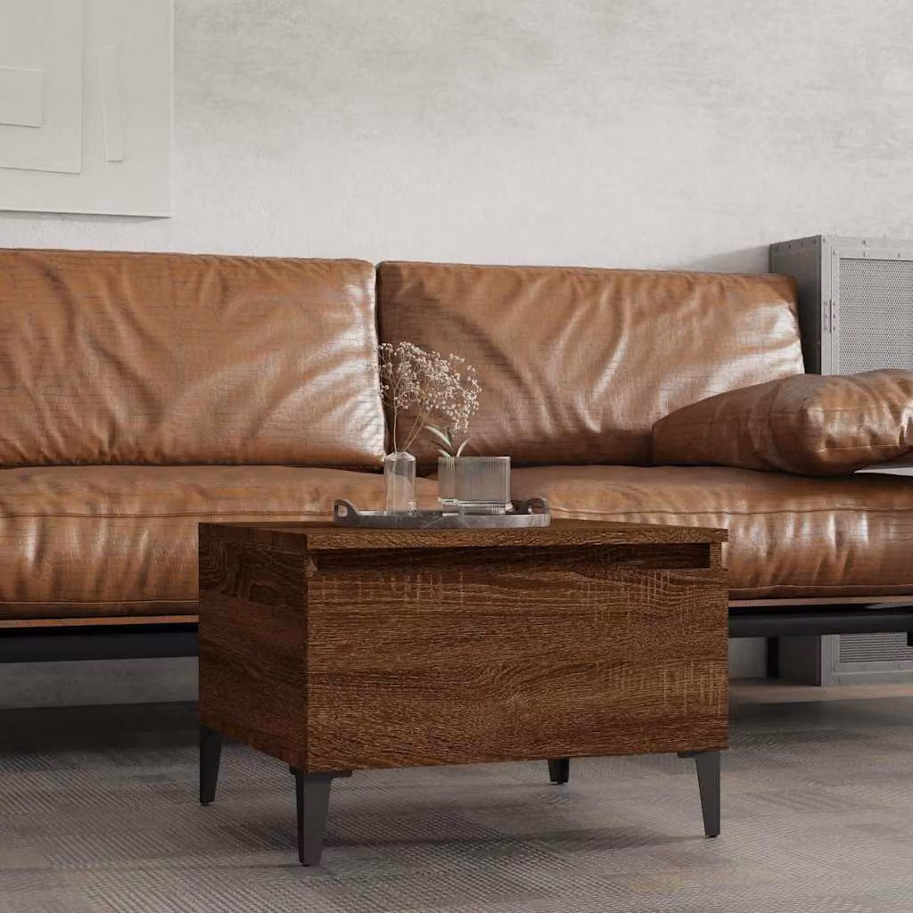 Tavolino da salotto vidaXL in stile industriale, colore rovere marrone, L: 50 cm, P: 46 cm, H: 35 cm