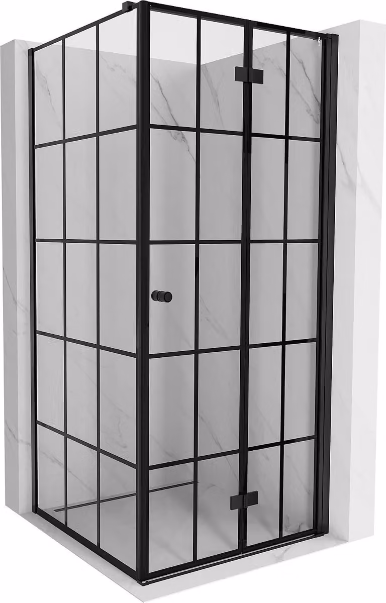 Mexen Mist-F cabina doccia pieghevole destra 75 x 75 cm, griglia nera, nera - 8A6T-075-075-70-77-P