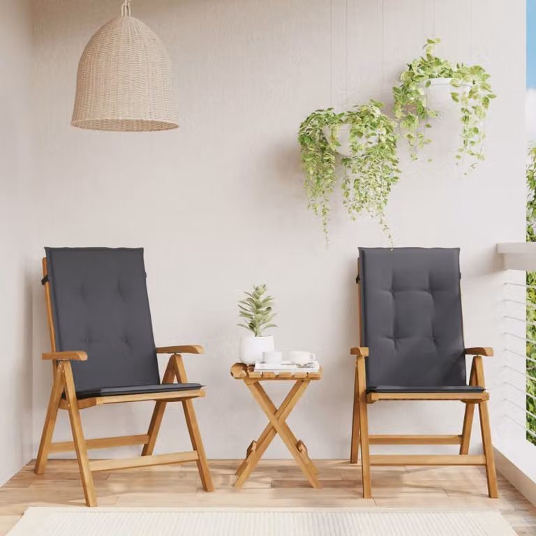 Set di 2 sedie pieghevoli reclinabili con cuscini vidaXL in legno di teak con braccioli