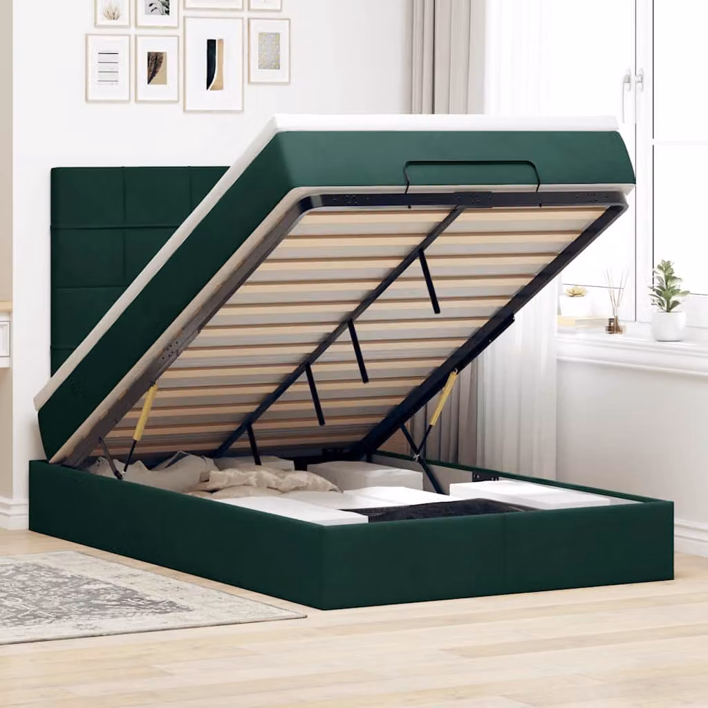 Letto Contenitore con Base Lift-Up e Materasso vidaXL in Velluto Verde e Bianco, L/P/H: 200 x 120 x 193 cm