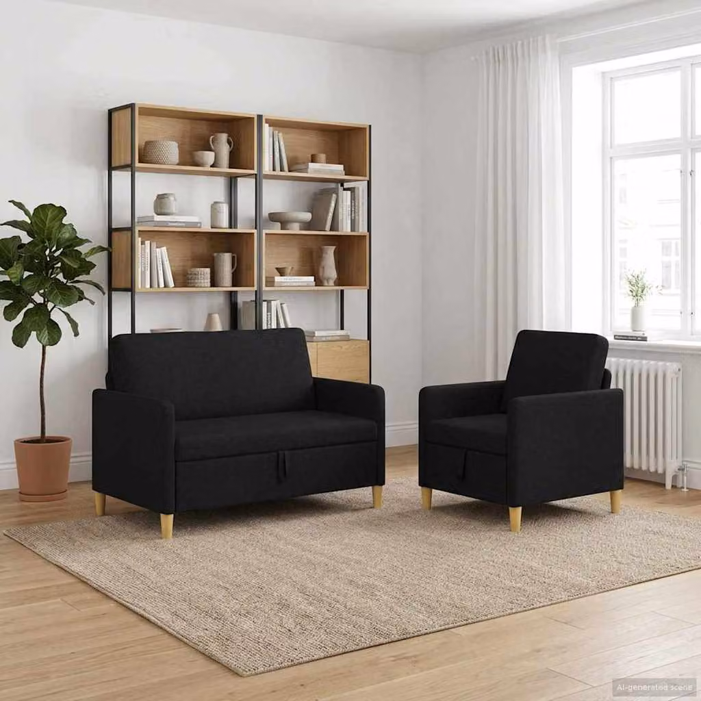 Set di 2 divani moderni vidaXL con contenitore, rivestimento in tessuto nero e marrone con seduta sollevabile per il tuo soggiorno