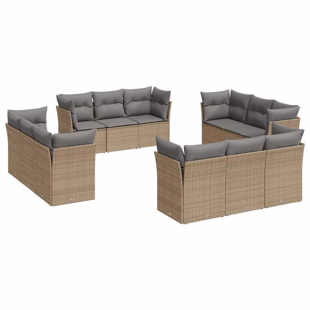 Set Divani da Giardino 12 pz con Cuscini Beige in Polyrattan