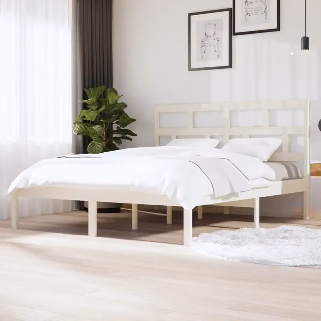 Letto con giroletto bianco in legno massello di pino vidaXL L/P: 160 x 200 cm
