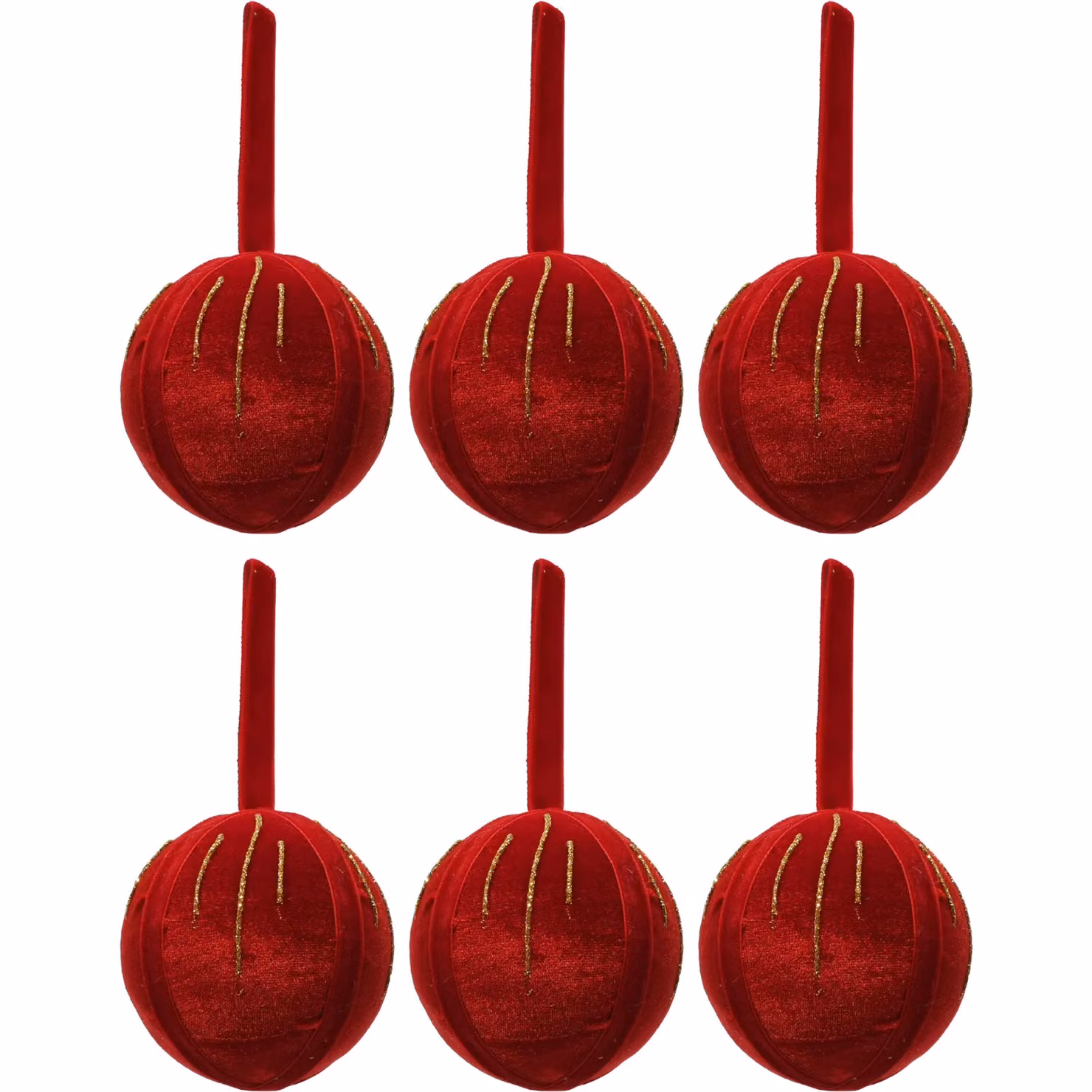 VESTIAMO CASA Set di 6 Palline di Natale Decorative Rosse e Oro in Velluto, Diametro: 8 cm – 1