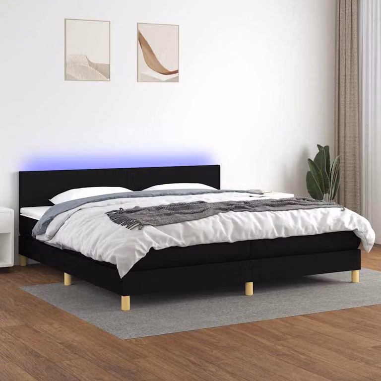 Letto Ibrido con Materasso e Illuminazione LED vidaXL, Nero, L/P: 200 x 200 cm