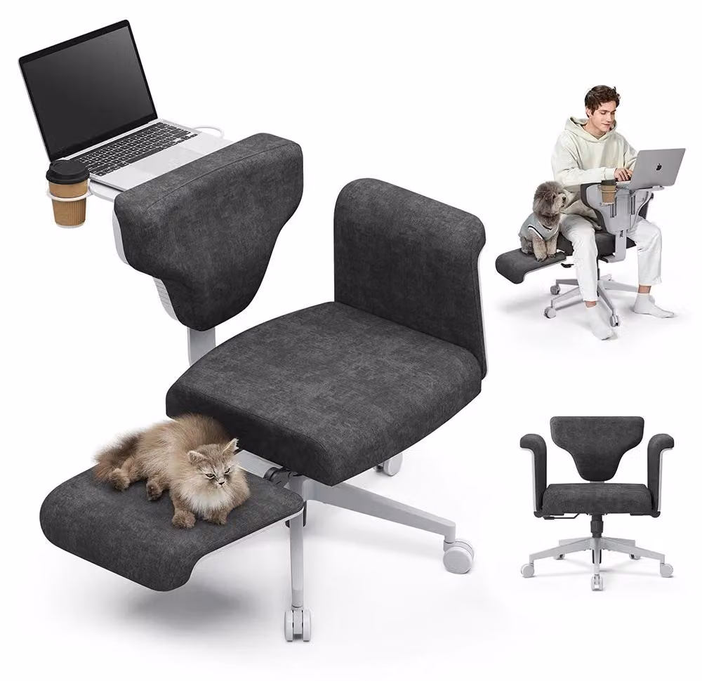 Sedia da ufficio Freedom-X - Sedia girevole ergonomica, adatta a diverse posture - Regolabile in altezza - Pieghevole - Con rotelle - Braccioli, supporto per laptop, portabicchieri - FB-DG