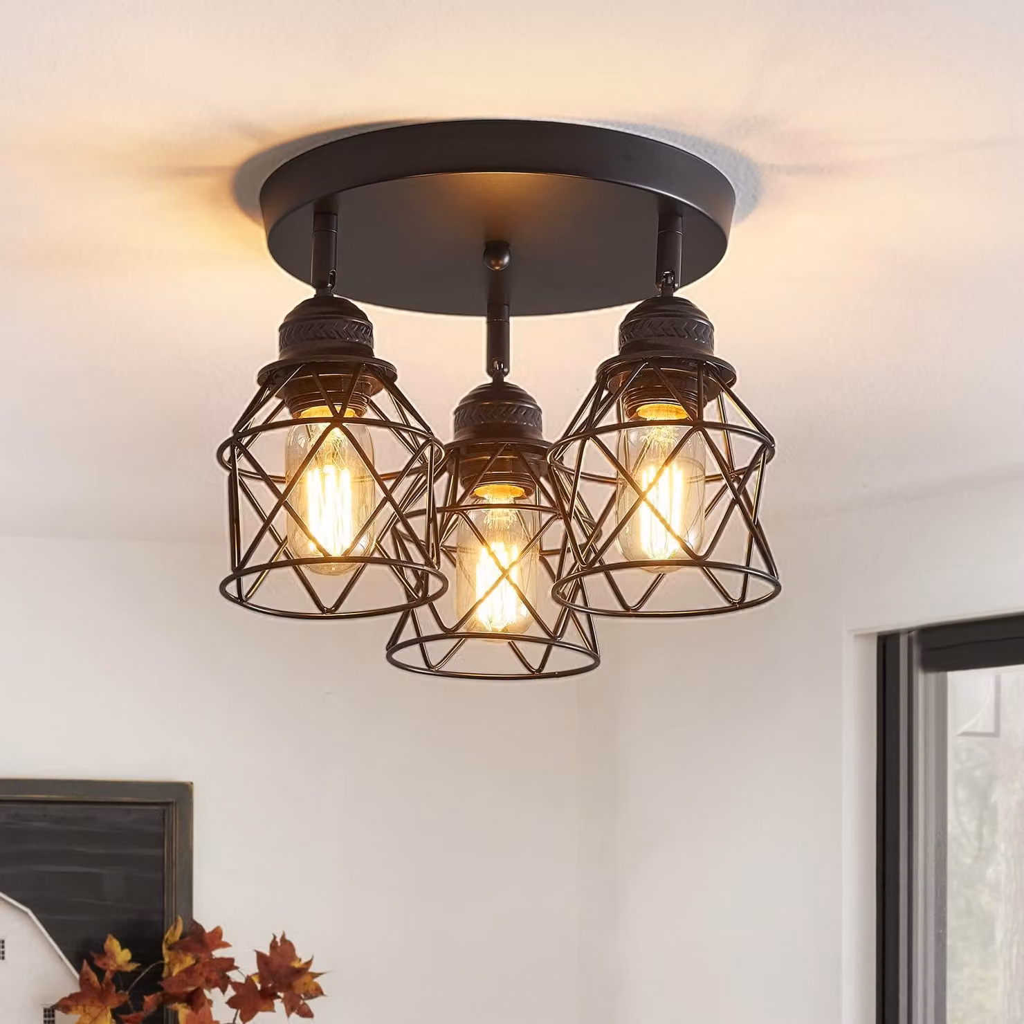 Lampada da soffitto a LED a 3 luci, orientabile, faretto da soffitto E27, lampada da soffitto, faretto da soffitto per corridoio, cucina, soggiorno, ingresso (lampadine LED non incluse)