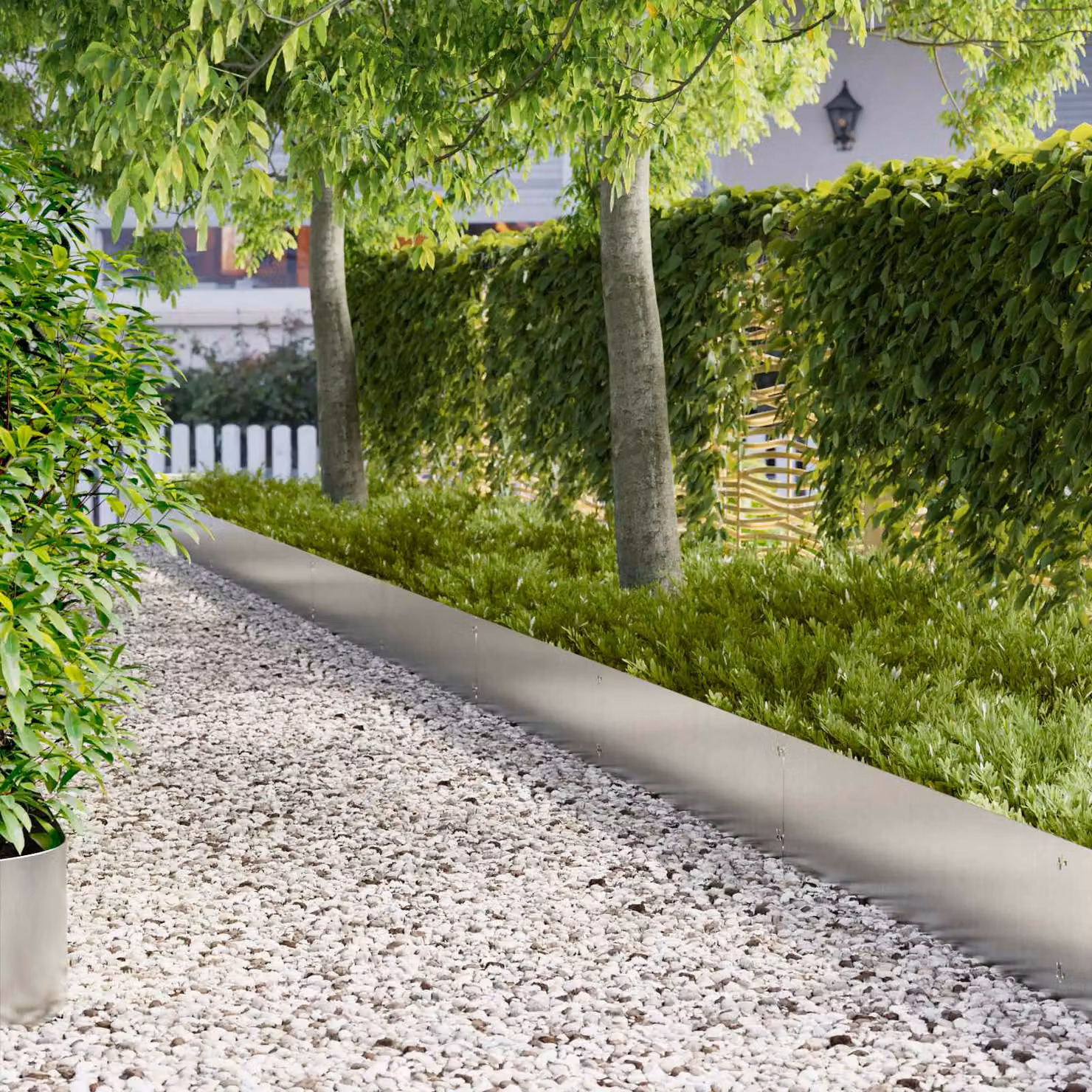 Set di 10 bordure per prato vidaXL in acciaio color argento, L: 103 cm, H: 30 cm