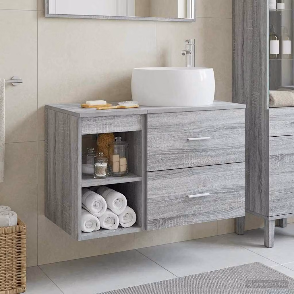 Set di mobili per il bagno moderno vidaXL composto da mobile lavabo e pensile a parete in MDF grigio opaco