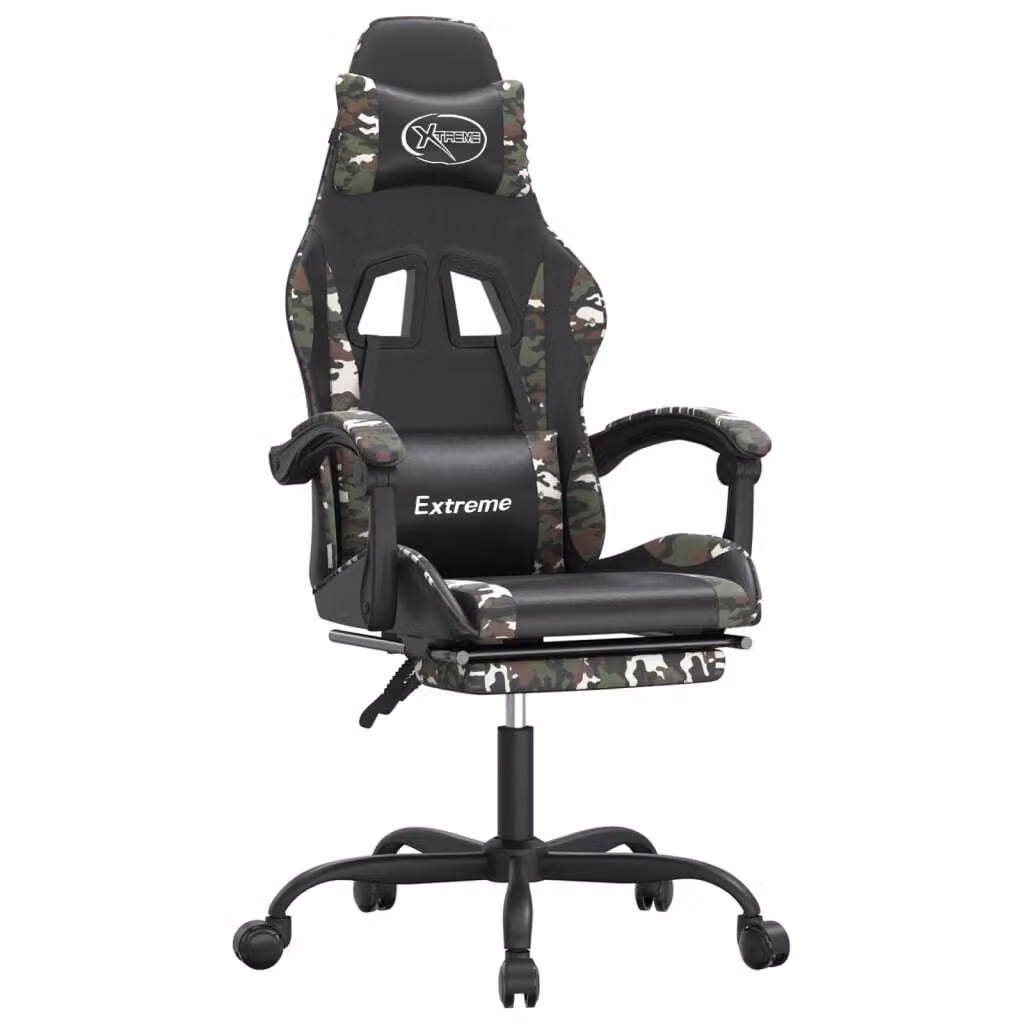 Sedia da Gaming con Poggiapiedi Nero e Mimetico in Pelle finta