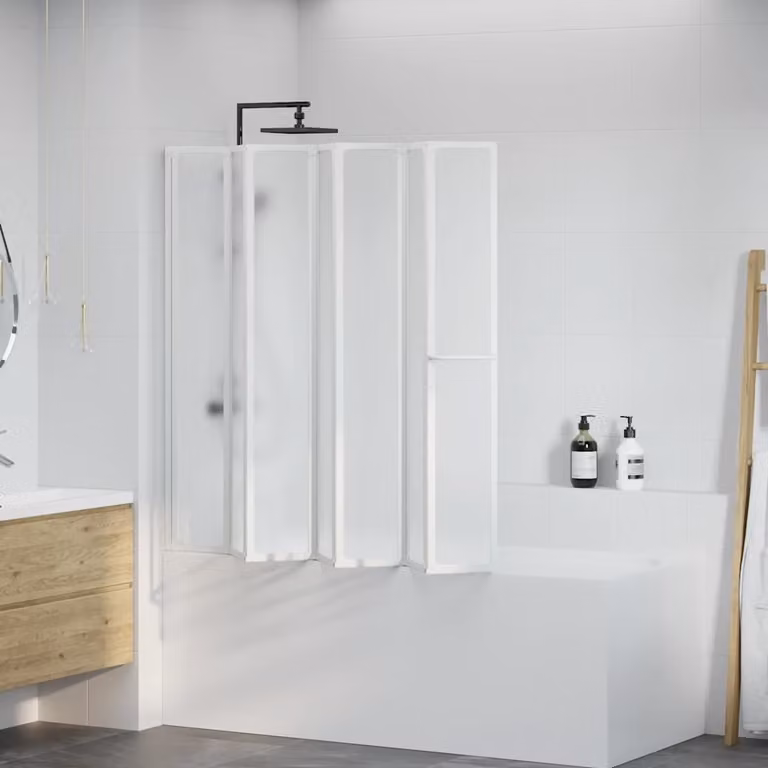 vidaXL Paravento da bagno con 7 pannelli pieghevoli e porta-asciugamani, Bianco, L: 140 cm, H: 168 cm