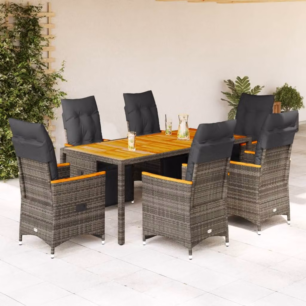 Set Bistrò da Giardino vidaXL 7 pz in Polyrattan e Legno di Acacia Grigio – 1