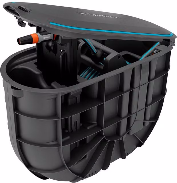 Avvolgitubo automatico da parete GARDENA RollUp M Interrato, colore grigio, con tubo da 20 m