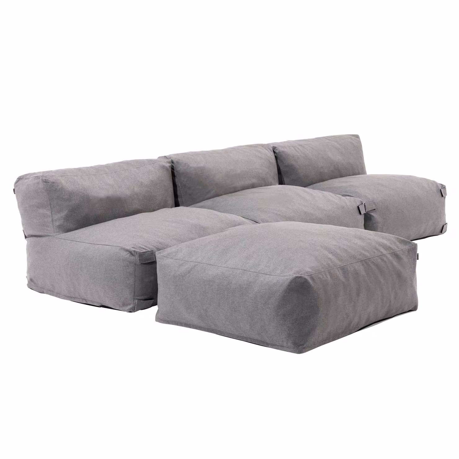 Divano ad angolo fisso modulabile con 3 poltrone e 1 pouf grigio - Oviala Mixi