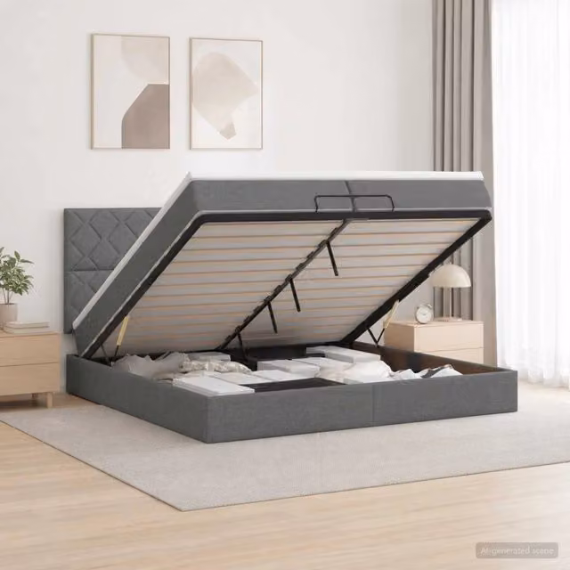 Letto Ottomano con Materasso e Illuminazione LED vidaXL Grigio e Bianco L: 200 cm, P: 200 cm, H: 140 cm – 1