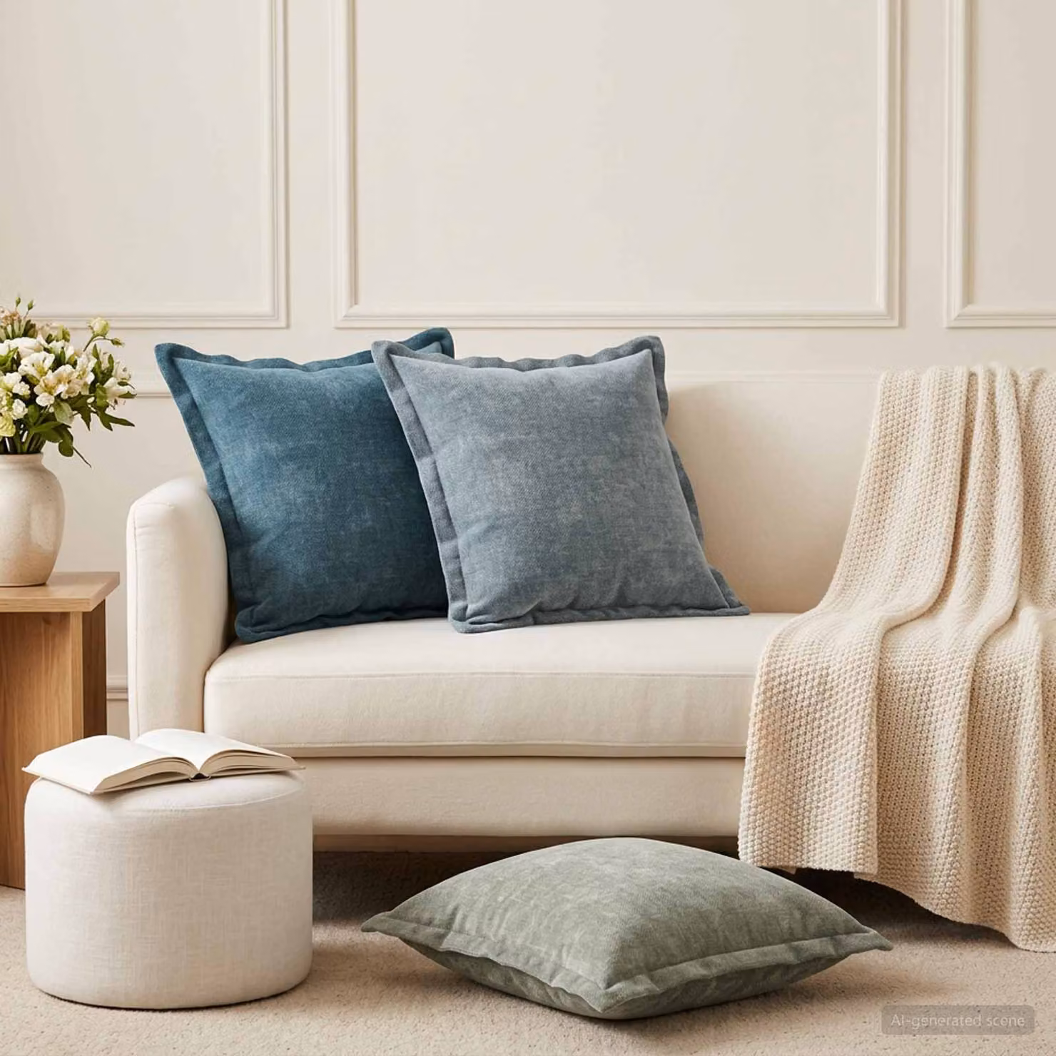 Set di 2 federe vidaXL HOUTEN in tessuto chenille blu, L 50 x L 50 cm