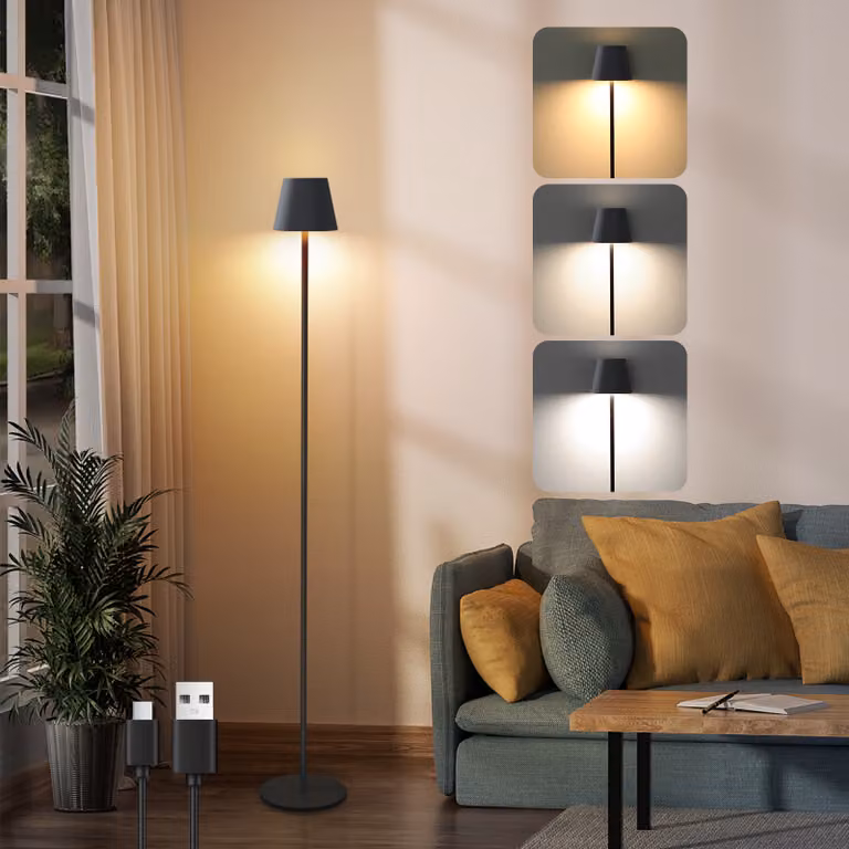 ZMH lampada da terra soggiorno LED dimmerabile lampada da terra nera lampada da terra moderna lampada da terra ricaricabile USB con 3 temperature di colore per camera da letto studio e ufficio 125 cm