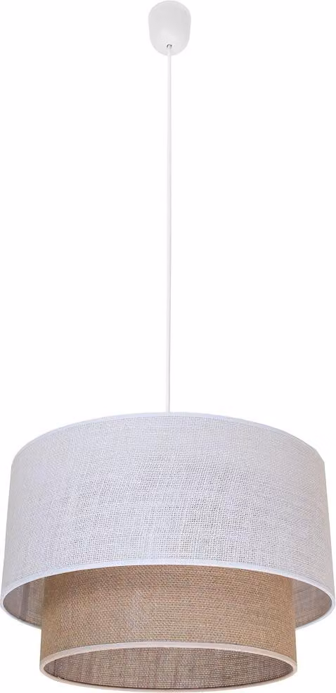Lampada a sospensione scandinava in juta, doppio paralume, bianco e beige, 1xE27 60W, BUENO Milagro