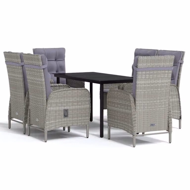 Set da Pranzo da Giardino 7 pz con Cuscini Grigio e Nero