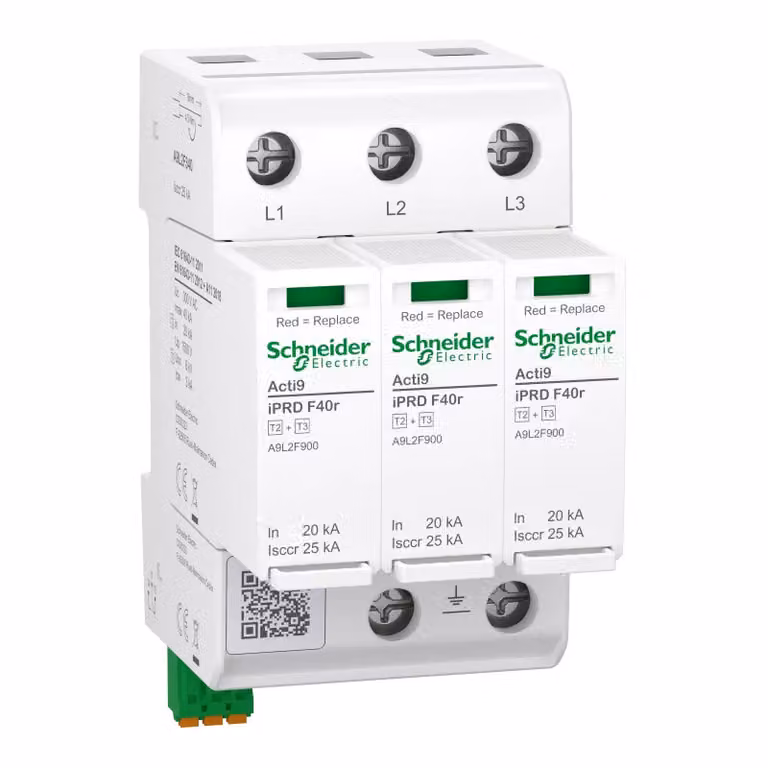 Scaricatore di sovratensione Schneider Electric, Acti9 iPRD F40r, tipo 2+3, moduli di protezione innestabili, 3P, Imax 40 kA, fusibile integrato, contatto FM A9L2F340