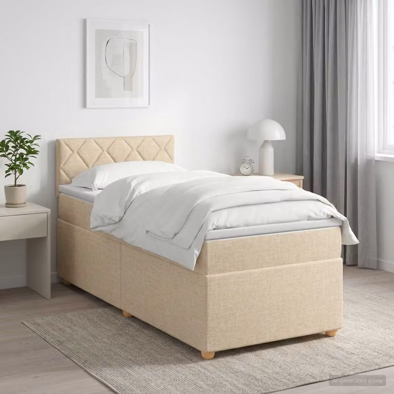 Letto box spring con materasso ibrido vidaXL in tessuto beige e bianco, L/P: 80 x 200 cm