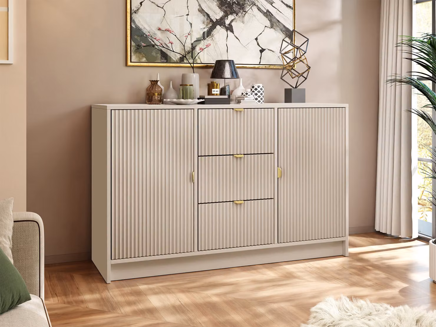 Cassettiera con ante e cassetti TABORO - beige